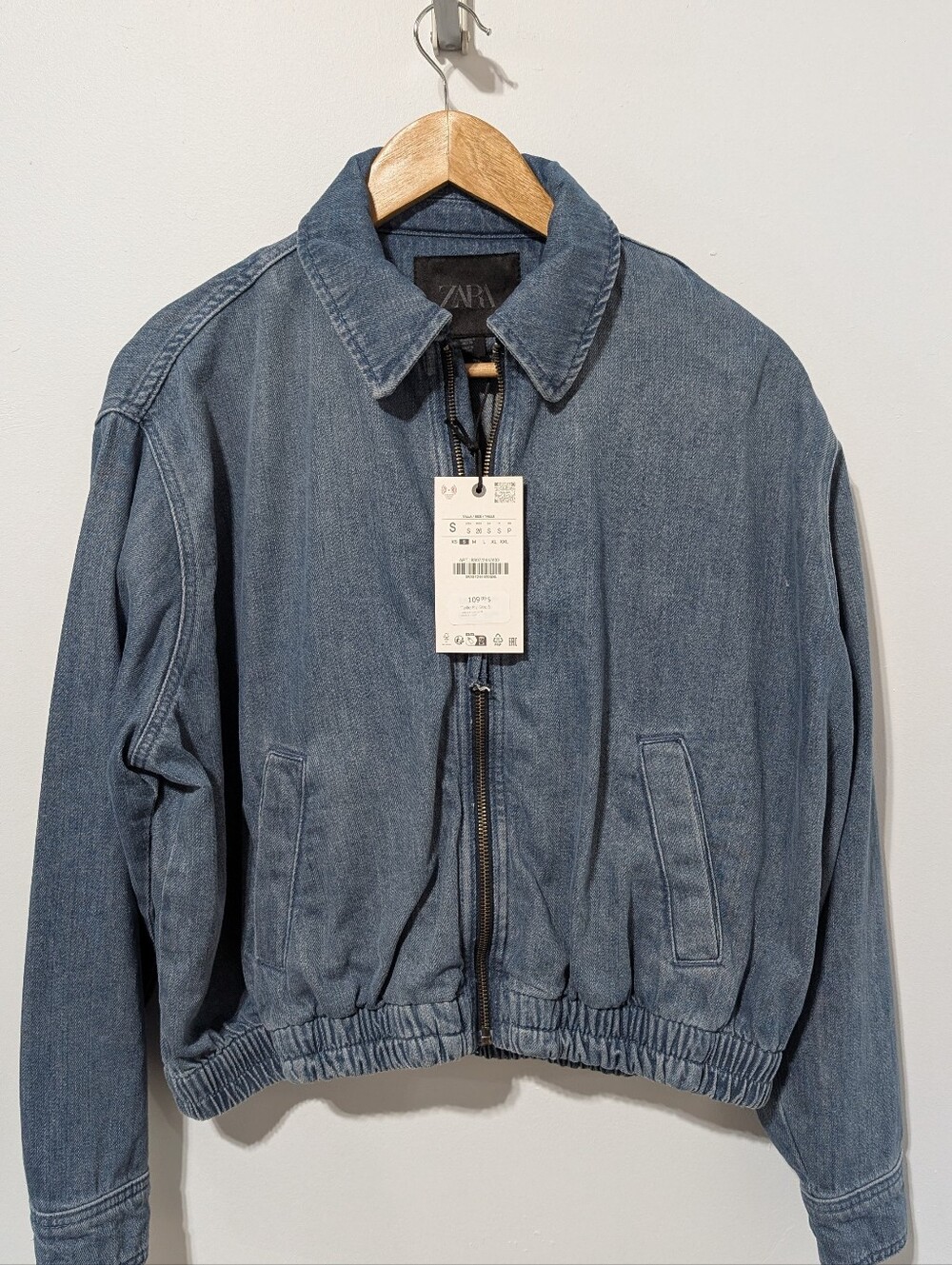 Zara Blue Denim Bomber Jacket